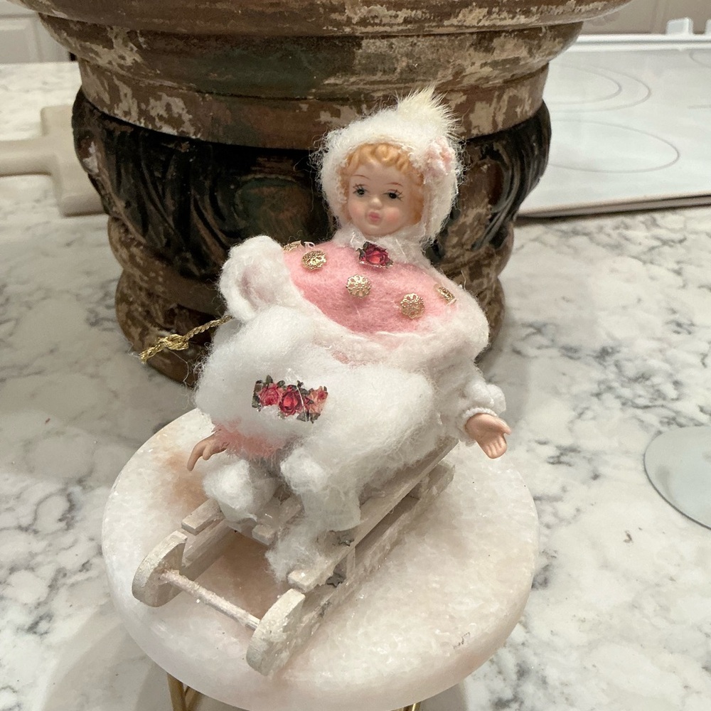 Vintage handmade Christmas doll with sled